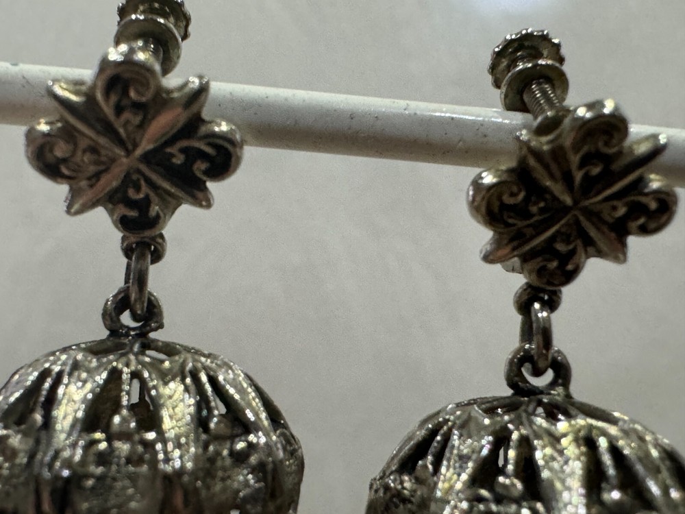 Vintage Silver Chandelier Screw Back Earrings