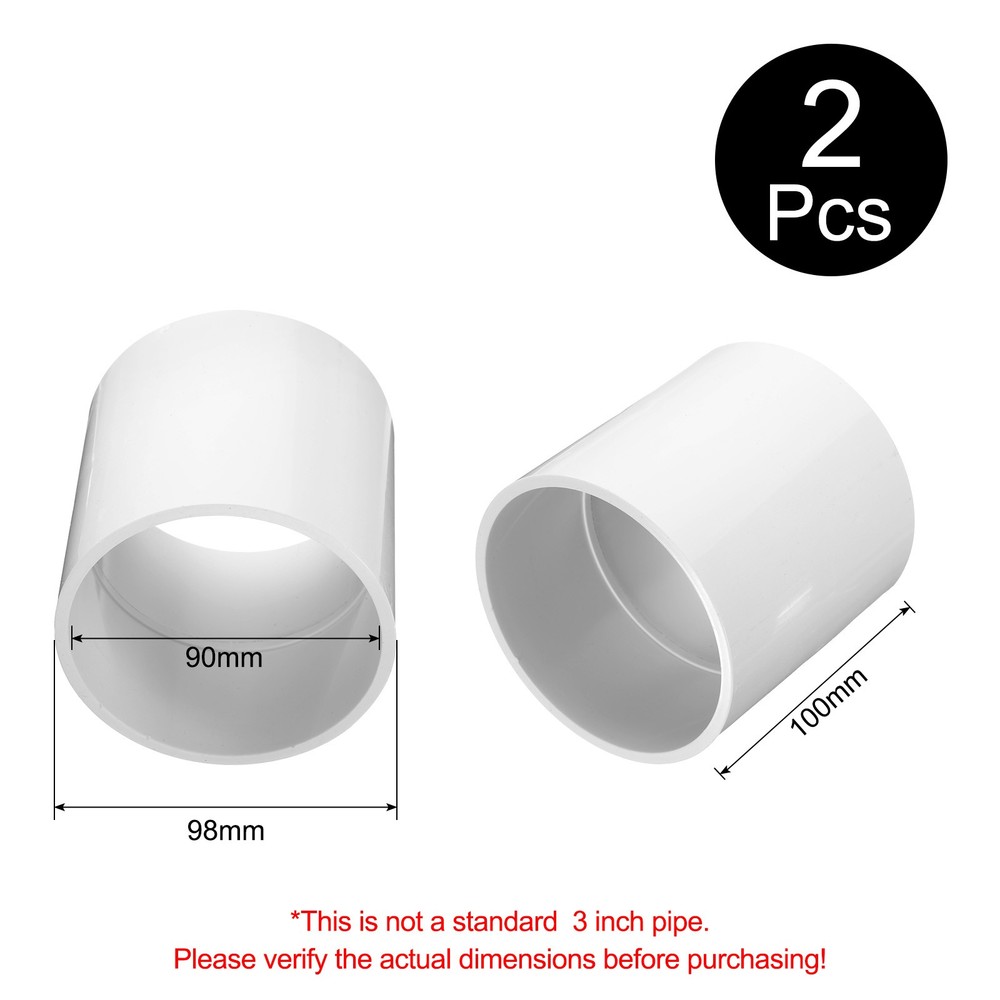 2 Pcs PVC Pipe Fitting 3 Inch Coupling Adapter (Socket x Socket), White
