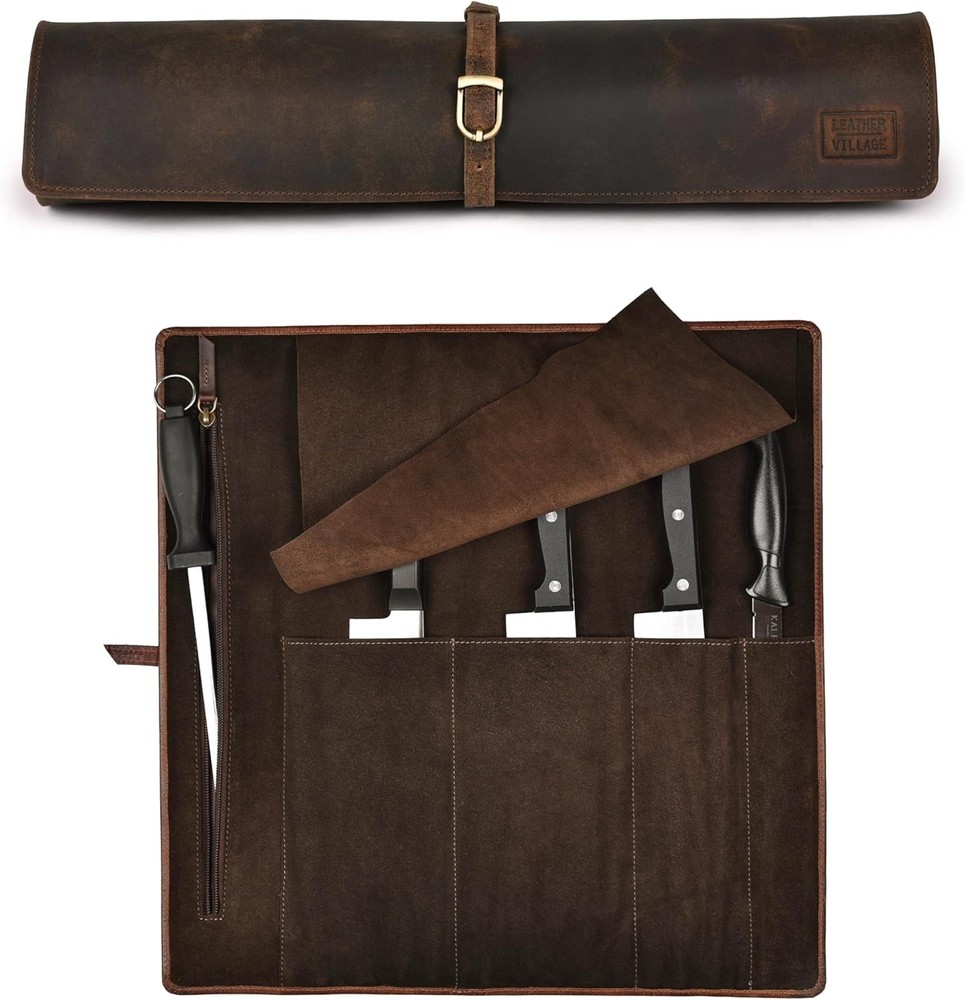 Genuine Leather Knife Roll Bag