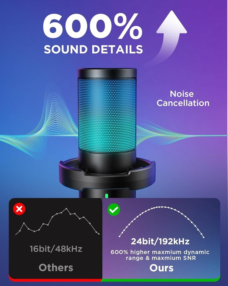 Crystal Clear USB Gaming Mic with Noise Cancellation & Adjustable Gain Control