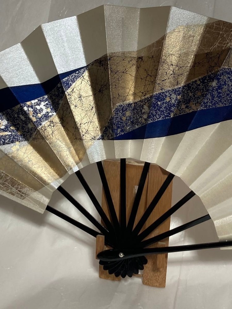 Folding Sensu Fan Dance decorative gold leaf blue