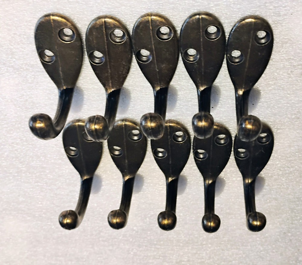 Lot of 10 Small Cast Iron Hat Coat Hooks Wall Mount Style
