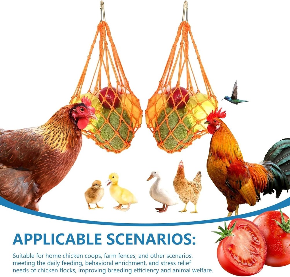 Chicken Vegetable String Bag, Hanging Feeder Toy Vegetable Rack w/Hook (4 Set)