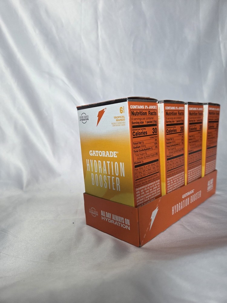 (4) Gatorade Hydration Booster Tropical Mango Electrolyte Drink- 6ct each