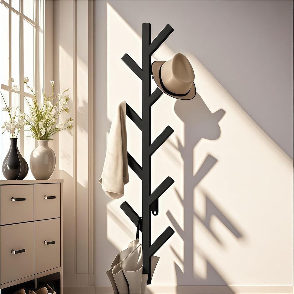 Prywot Coat Rack Wall Mounted - 9 Hooks, Hooks for Wall, 37.8"H, Black
