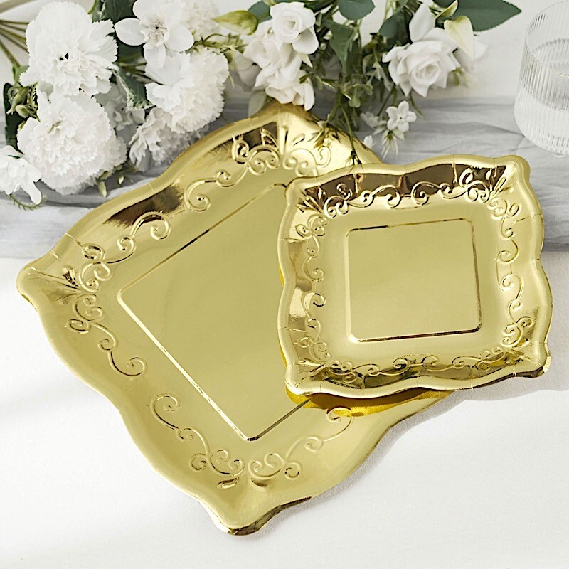 25 Square 7" Paper Dessert Dinner Plates Scroll Design Rim Party Event Tableware
