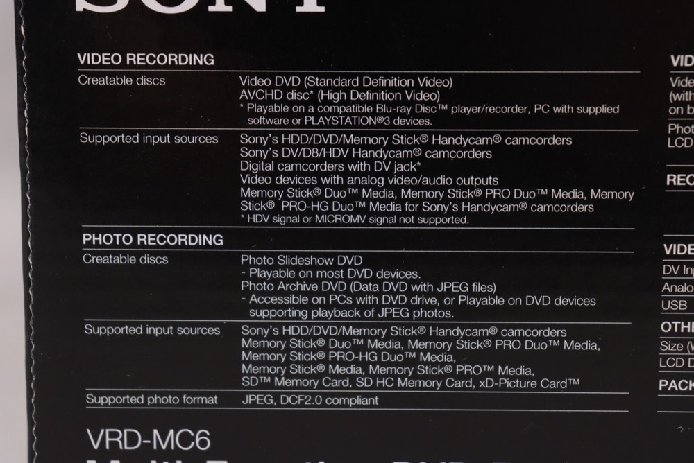 New Sony VRD-MC6 Multi Function DVD Recorder Home Video Transfer + Accessories