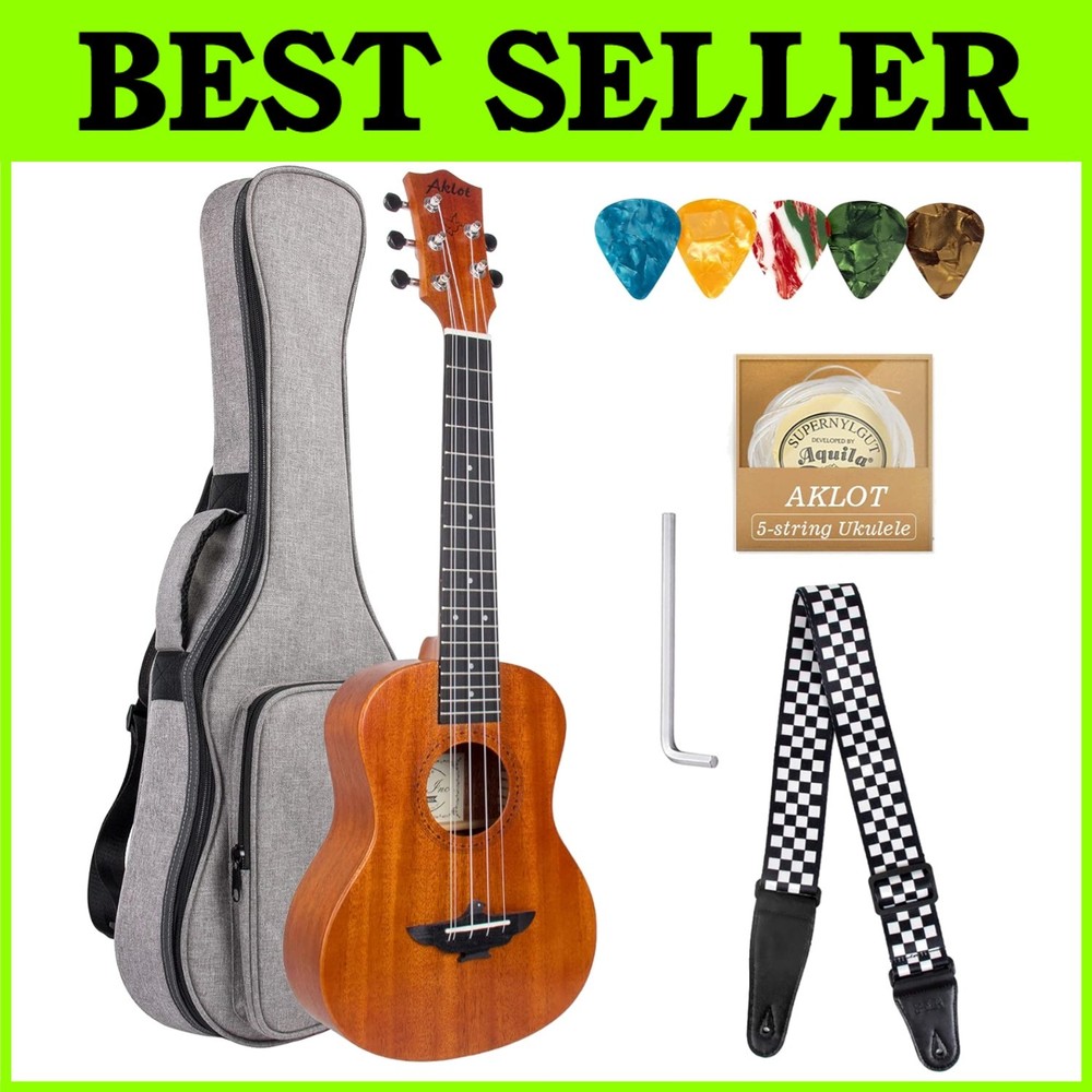 Solid Mahogany 5 String Tenor Ukulele Bundle=