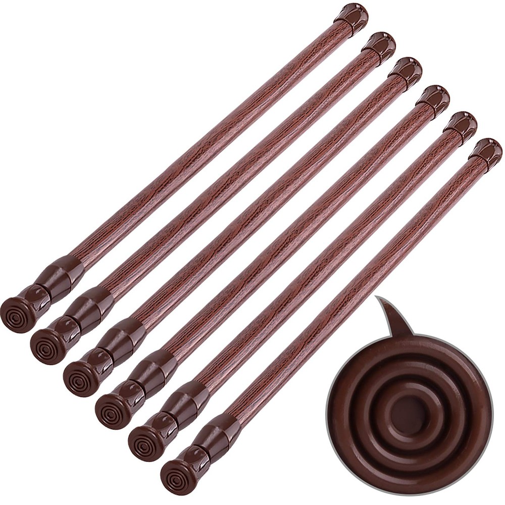 6 Pack Cupboard Bars Adjustable Spring Tension Rods Wood Grain Refrigerator Bar