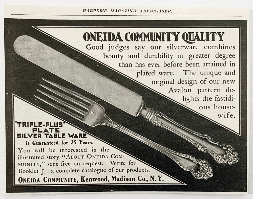 ONEIDA Community AVALON Design Pattern Silverware Silver Plate Vtg 1903 Print Ad