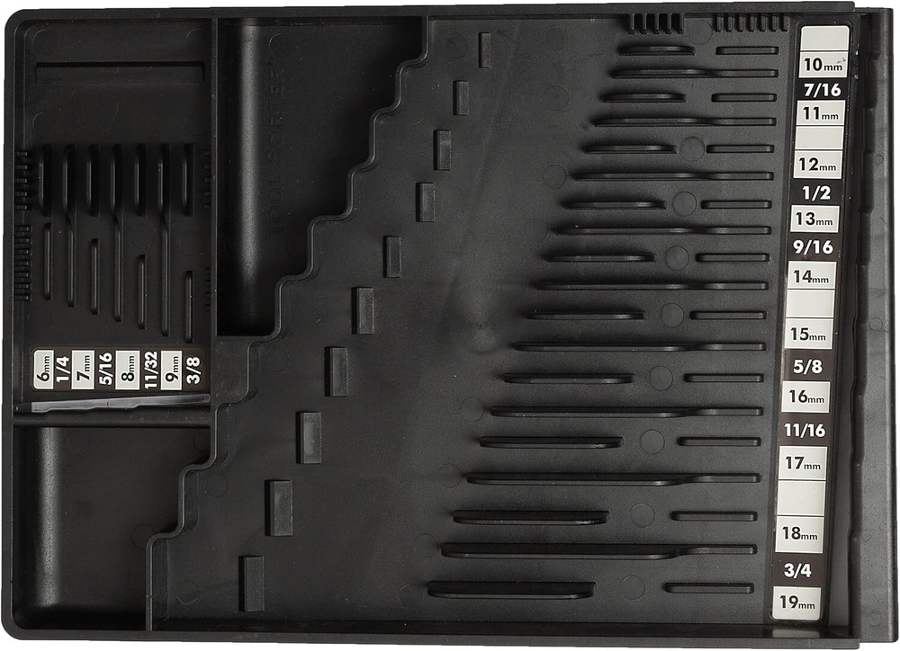 Black Rectangular Wrench Organizer - Efficient Tool Sorting for Professionals