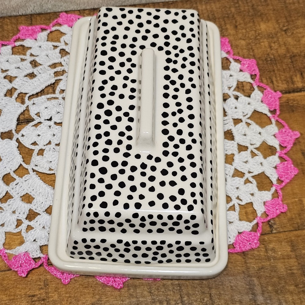 Thyme and Table Butter DIsh- Polka Dot Pattern- Black and White