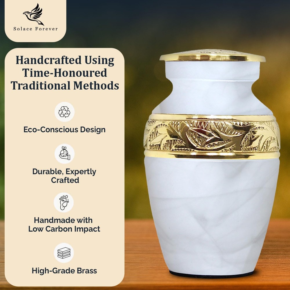 Small Urns for Human Ashes Keepsake – Handcrafted White Memorial Small,