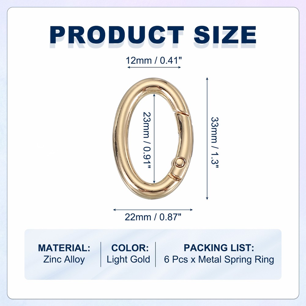 6 Pcs 33mm Oval Egg Shaped Spring Snap Keychain Clip for Purses Light Gold