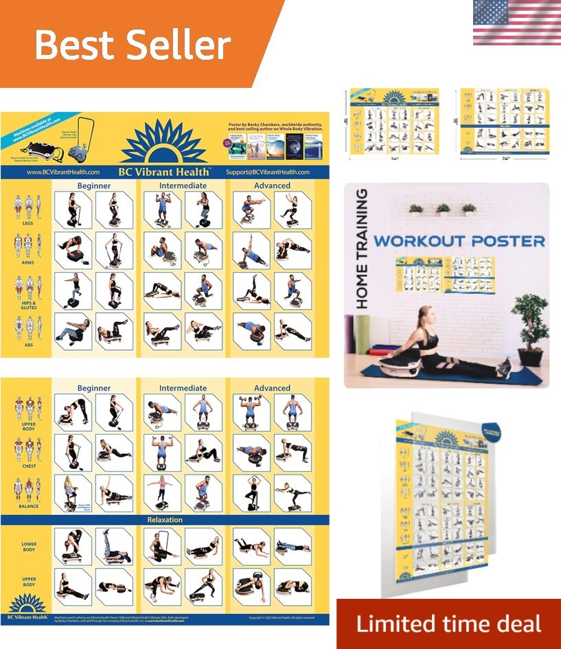 Laminated Full Body Vibration Exercise Chart - 54 Positions, 36"x24"