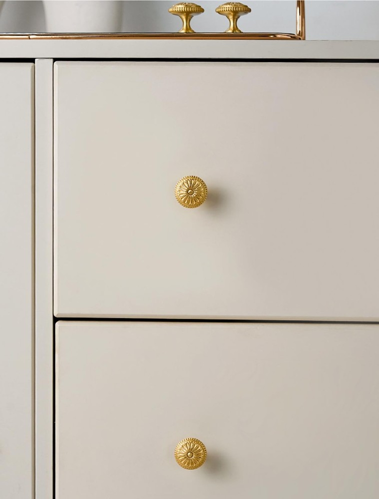 Kitchen Cabinet Knobs Brushed Brass, Solid Metal Kitchen Cabinet Pulls Vintag...