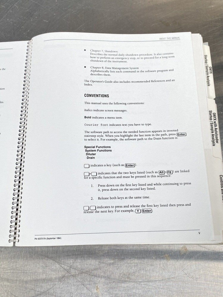 Coulter ONYX Analyzer With Autoloader - Manual / Users Guide / Instructions Book