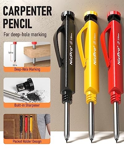 3 Pack Carpenter Pencil Set with Sharpener & Finger Grip, Mechanical 3 PACK