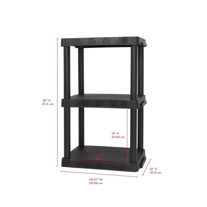 3-Tier Plastic Shelving Unit Easy Assembly Sturdy Storage Garage Utility Room US