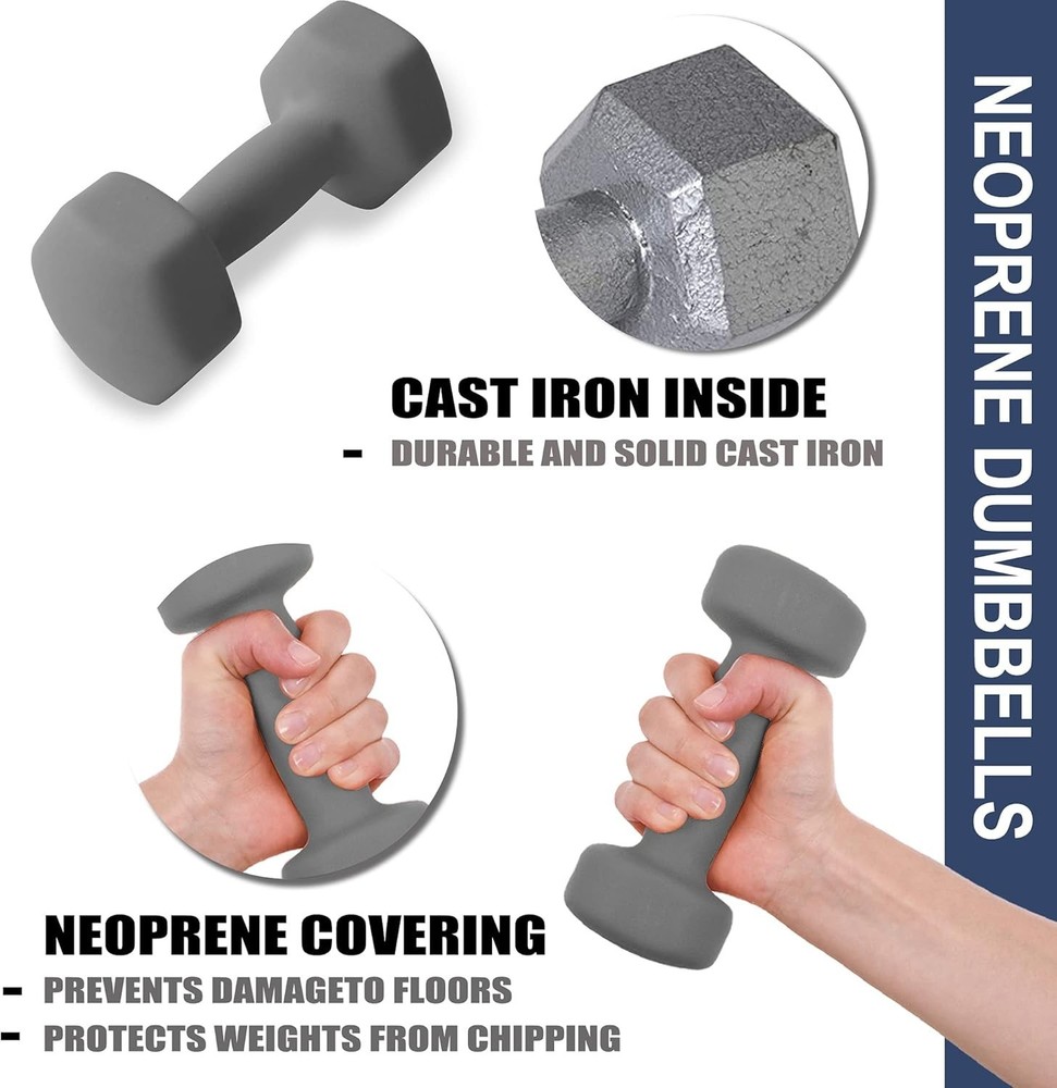 Compact 8 lb Cast Iron Weights - Ergonomic Hand Weights for Strength Training