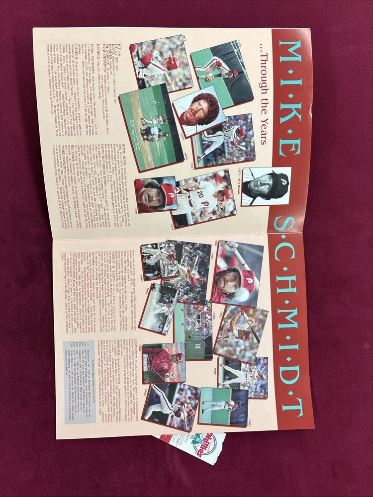 1990 Mike Schmidt Retirement Night Program And Ticket Stub Phillies ￼
