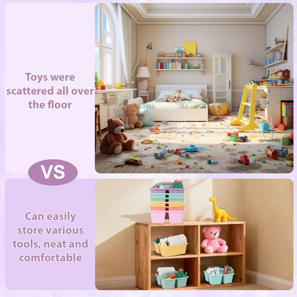 6 Pack Classroom Caddy with Handle Plastic Storage Caddy Organizer with 3 Com...