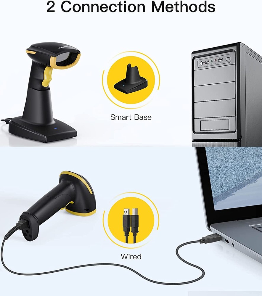Barcode Scanner 1D Wireless, Screen Scanning, with Smart Base