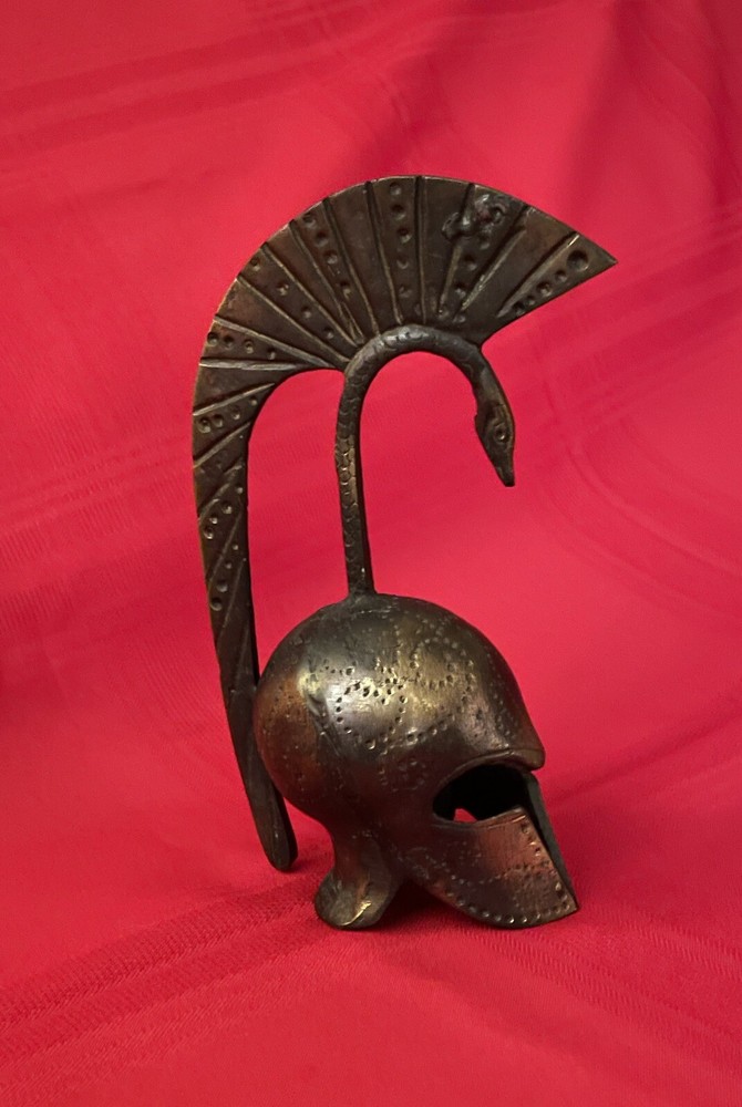 Solid Brass - Roman Gladiator Trojan Warrior Serpent Helmet-Hand Bell - Antique