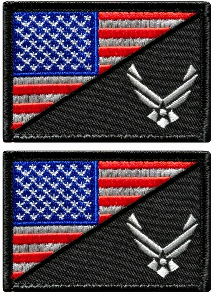 US Air Force USA Flag  Embroidered PATCH  -2PC Hook Backing  3" X 2"