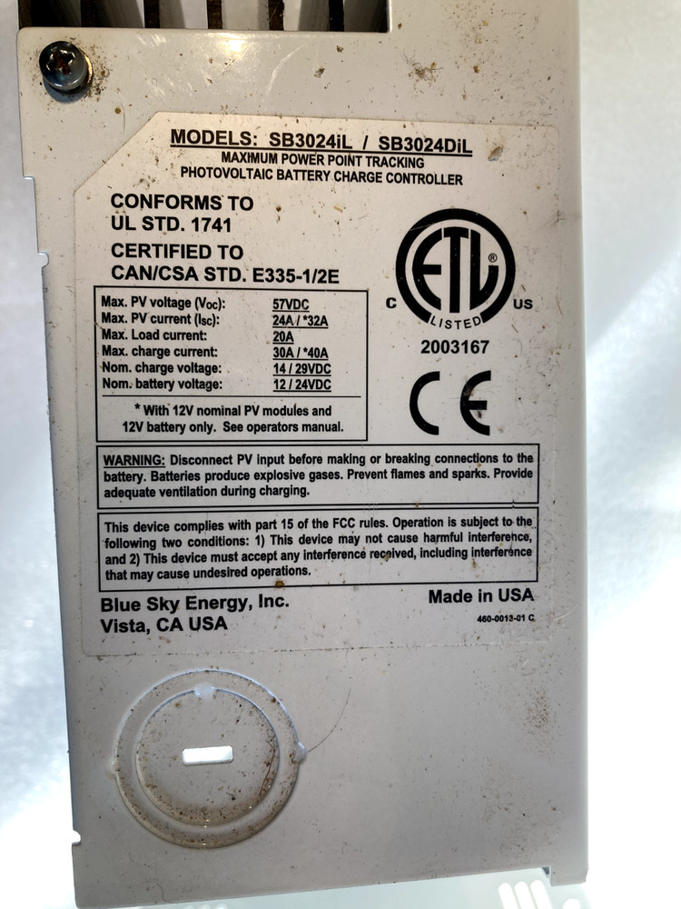 Blue Sky Energy Solar Boost 3024i MPPT Charge Controller w/ LCD + Cable – Tested
