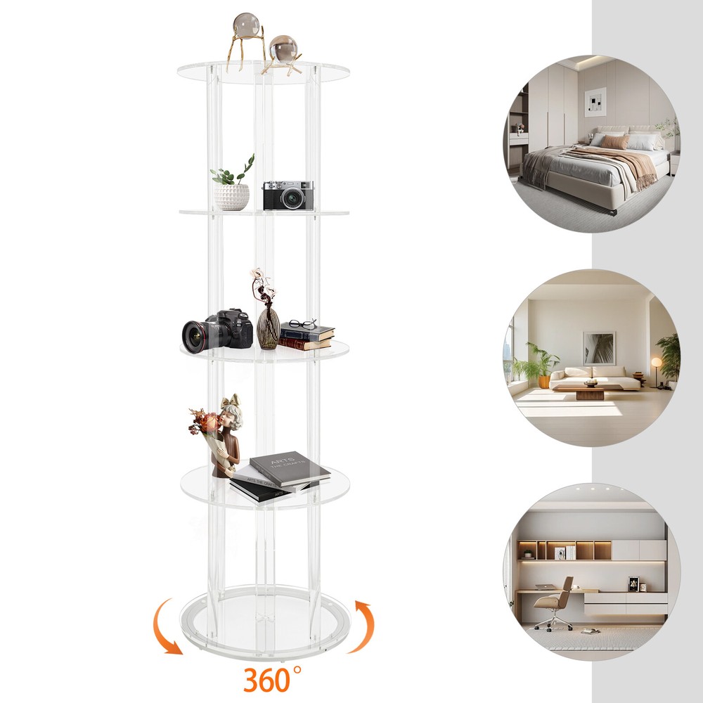 5-Tier Rotatable Acrylic Bookshelf – Stylish & Space-Saving Design