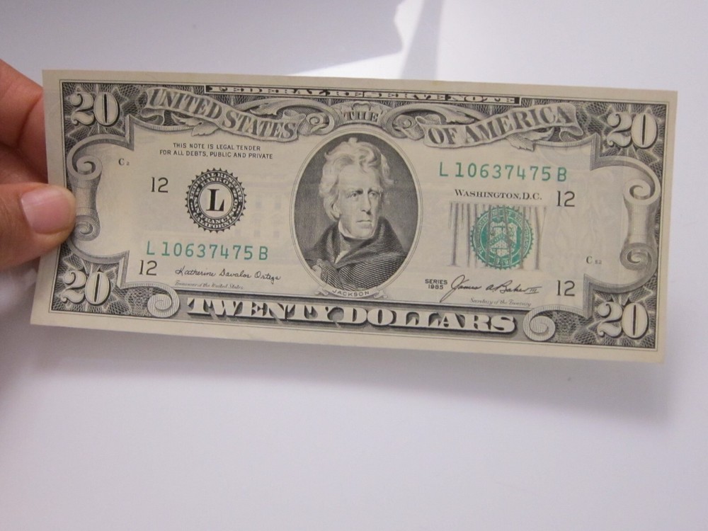 1985 $20 Printing Error on Back #L02465259G