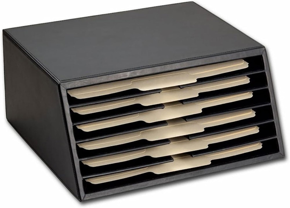 Black Leather 6-Tray File Sorter