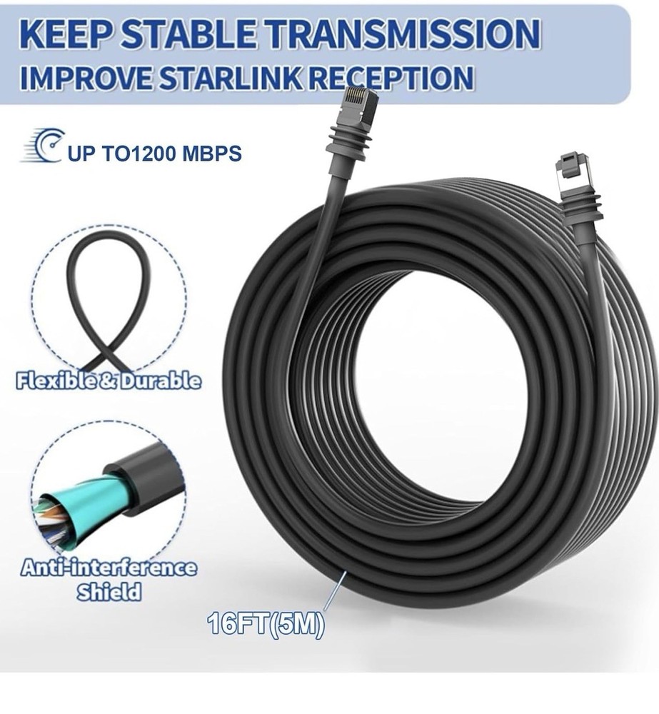 Cable for Rectangular Satellite Gen3, IP68 1200Mbps With End Internet Kit 150FT