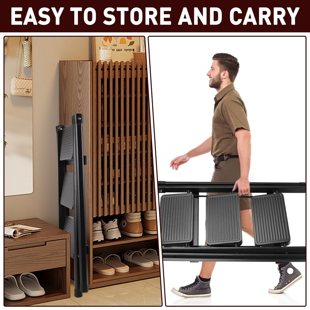 3-Step Ladder, Folding Step Stool for Kitchen/Closet/Garage, Sturdy & Lightwe...