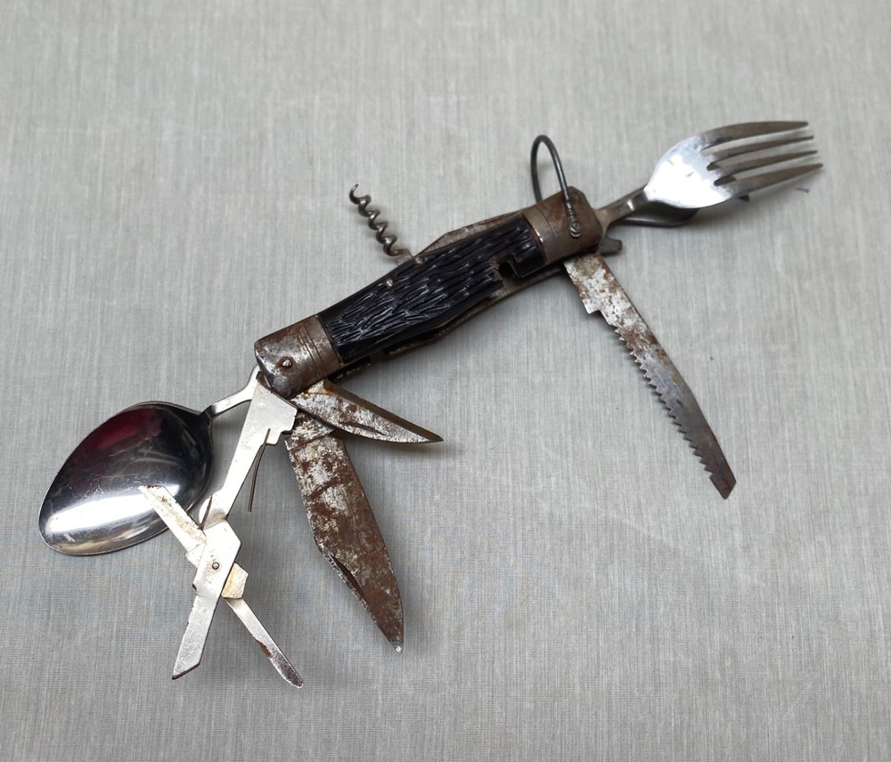 Rustic Camping Folding Utility Knife Spoon Fork | Rustic Utensil Display