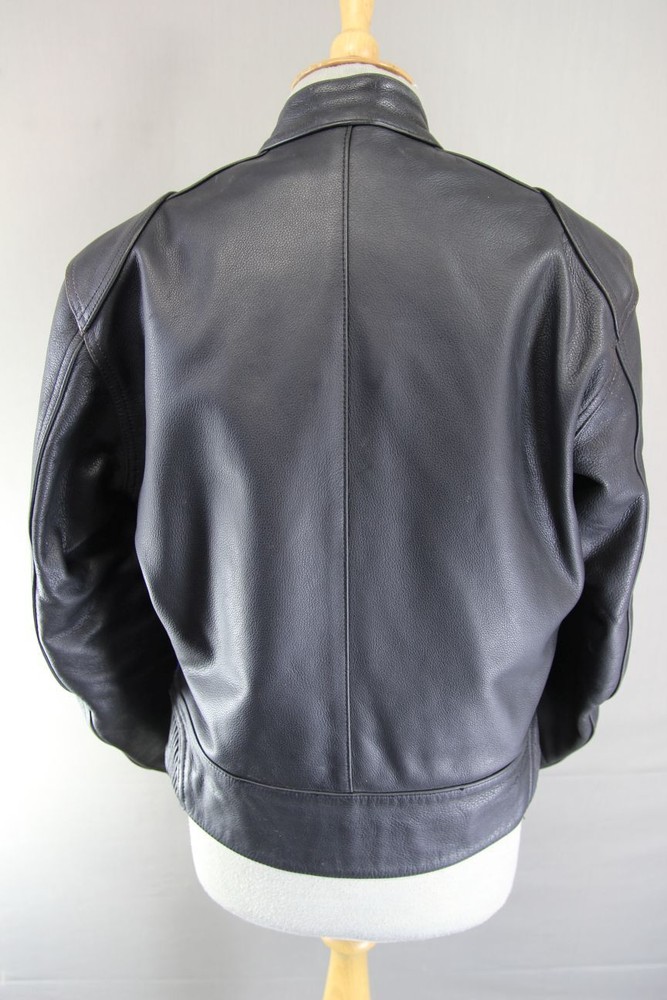 RIDER BLACK & BLUE LEATHER BIKER JACKET SIZE 12