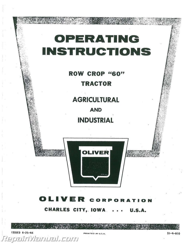 Oliver Model 60 Operators Manual