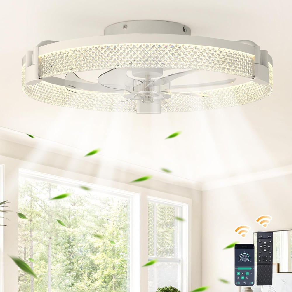 Modern Bladeless Ceiling Fan with Light 19.7'' Remote & APP for Bedroom Kitchen