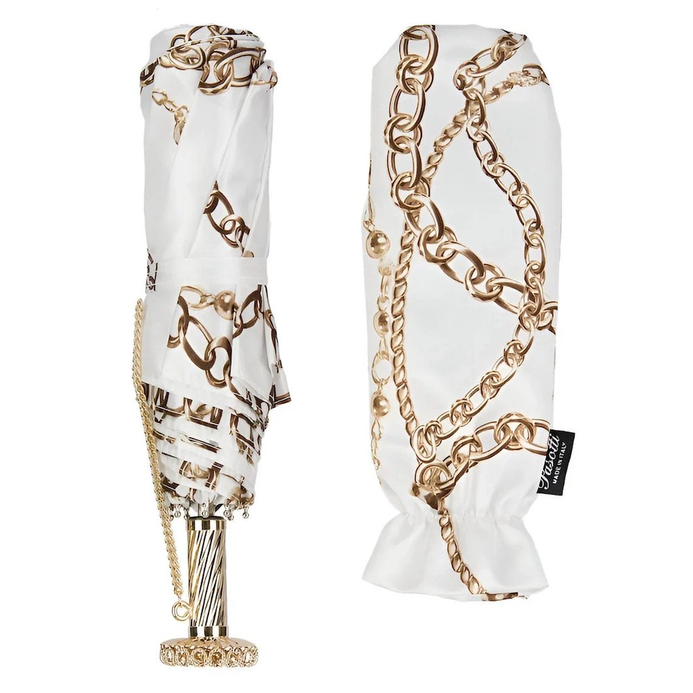 Pasotti Chains Print White Folding Umbrella