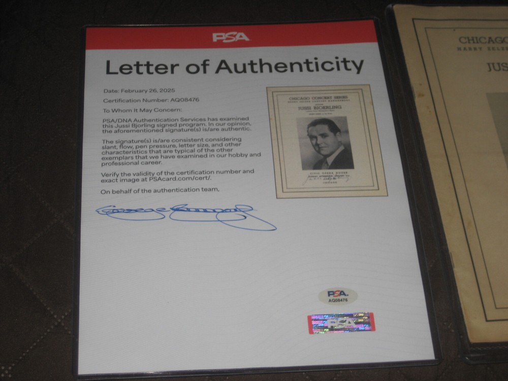 JUSSI BJOERLING SIGNED OPERA CONCERT PROGRAM PSA/DNA