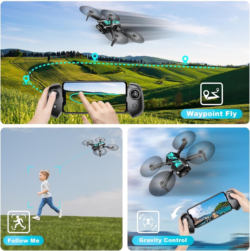 Cyan Mini Drone with Camera 1080P FPV Foldable App Control for Beginners