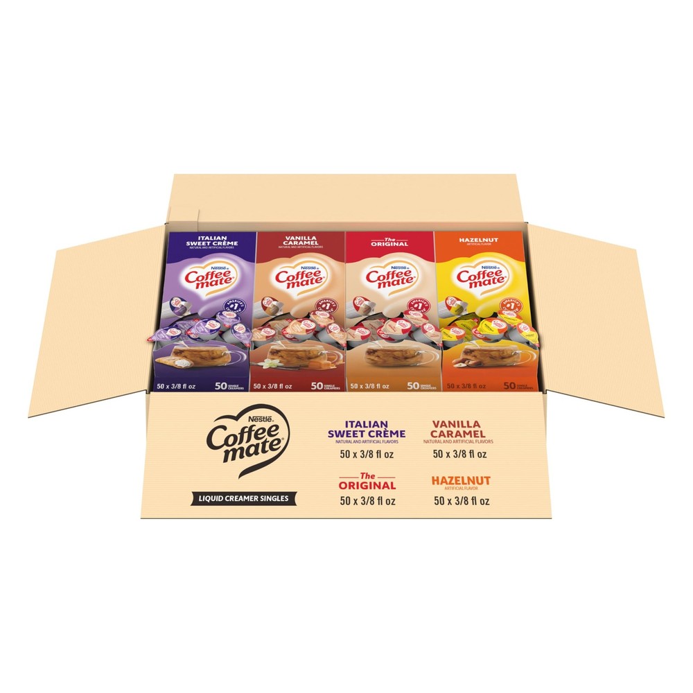 Coffee Creamer Singles Variety Pack - Original, Hazelnut, Vanilla, 200 Count