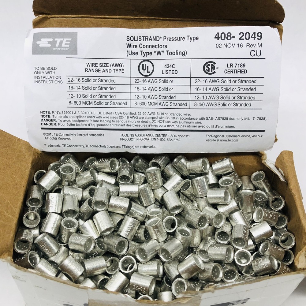 BOX OF 500 TE SOLISTRAND PRESSURE TYPE WIRE CONNECTION AMP 6 W 23-30