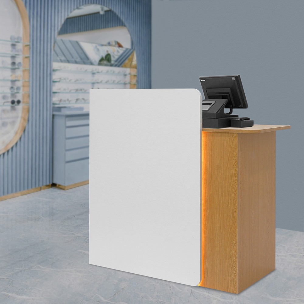Modern Front Desk Reception Counter, Reception Desk for Salons with LED Light