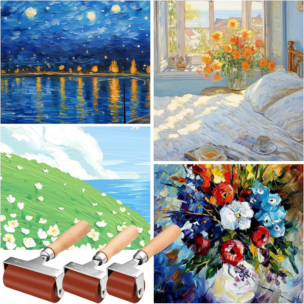 3Pcs Rubber Brayer Roller, Mix Size Rubber Roller Tool for Printmaking, Roller