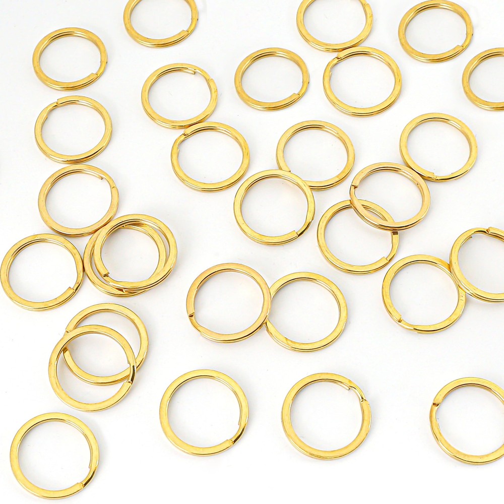 20 PCS Brass Flat Split Key Rings, 25mm (1") Diameter, Solid Gold