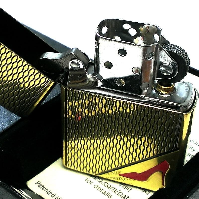 Zippo Red High Heels Sexy Fishnet Stockings Gold 2 Sided Processing Etching