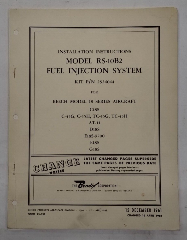 Bendix Model RS-10B2 Fuel Injection System Installation Instructions-Original