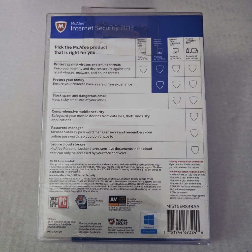 McAfee Internet Security 2016 for Windows, Mac & iOS, Android Devices SEALED